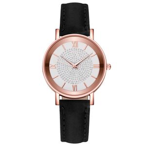 HBP Dames Casual polshorloges Zwart Leather Riem Slim Dial Quartz Business Watch Designer Ladies Watches