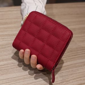 HBP Femmes Portefeuilles Courts En Cuir PU Femme Plaid Sacs À Main Nubuck Titulaire De La Carte Portefeuille Mode Femme Petit Portefeuille À Fermeture Éclair Avec Porte-Monnaie ROUGE