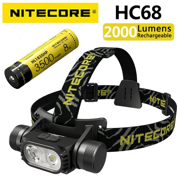 Lampe frontale à double source de lumière à focalisation électronique HC68, 2000 lumens, avec batterie NL1835HP 240117