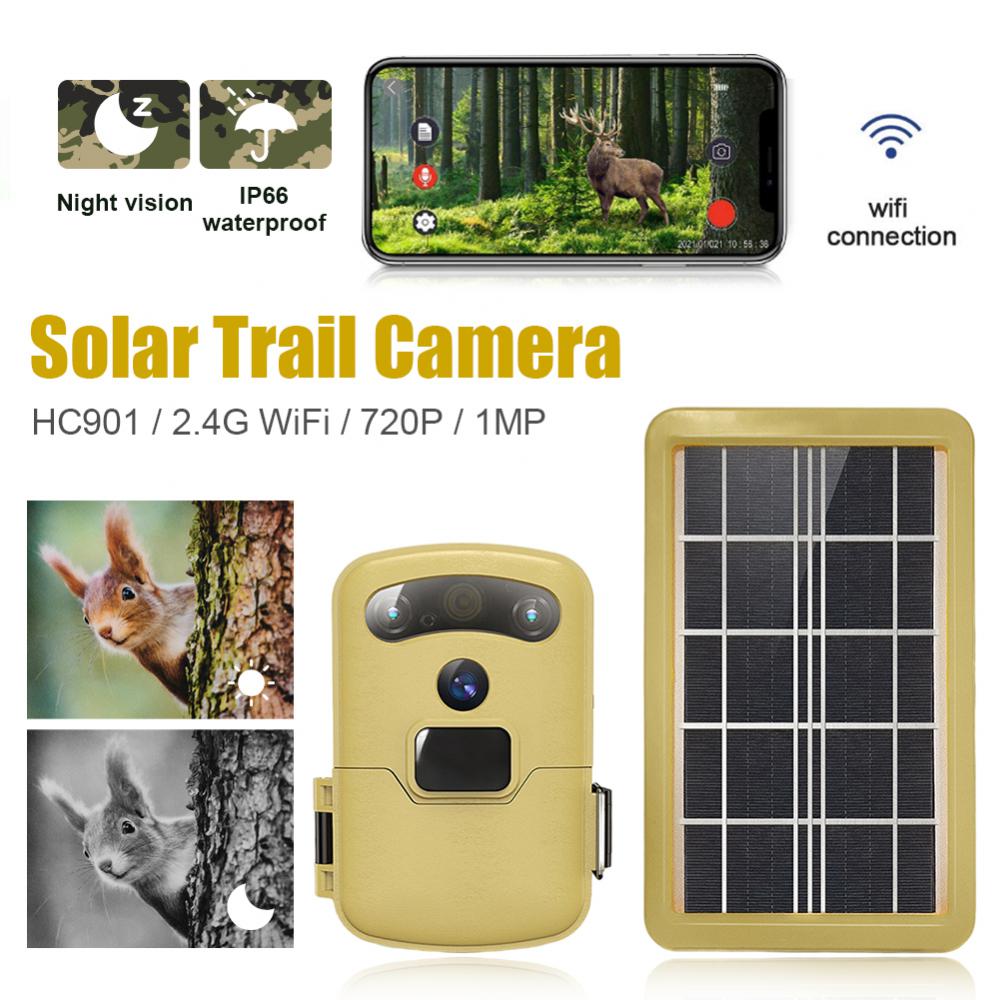 HC901 WiFi Outdoor Hunting Camera Solar Panel Powered Trail Trap Camera Night Vision Waterproof Game Wildlife Cameras Monitor