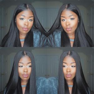 HCDIVA 13 4 Lace Fronta Wigs Brazliian Virgin Straight Natural Black Pre Plucked Lace Front Wig 150% Densité 12-34 pouces 20212887