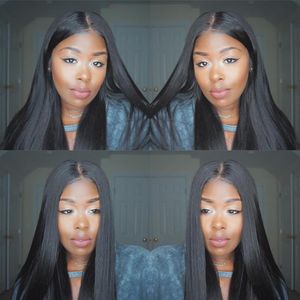 HCDIVA 13 4 Lace Fronta Perruques Brazliian Virgin Straight Natural Black Pre Plucked Lace Front Wig 150% Densité 12-34 pouces 2021215N