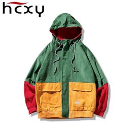 HCXY 2018 Winter College Stijl Mode Corduroy Jassen Man Casual Katoen Kleur Patchwork Jas Men Street Hip Hop Jassen