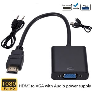 Convertidor de Cable HD 1080P HDMI a VGA con fuente de alimentación de Audio Adaptador convertidor hembra para tableta, portátil, PC y TV
