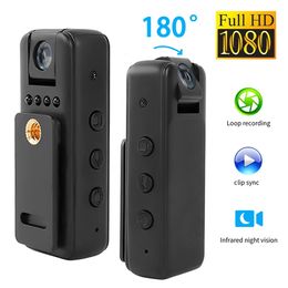 HD 1080P Mini caméra Portable petit enregistreur vidéo numérique BodyCam 180 degrés rotatif infrarouge Vision nocturne caméscope 240106