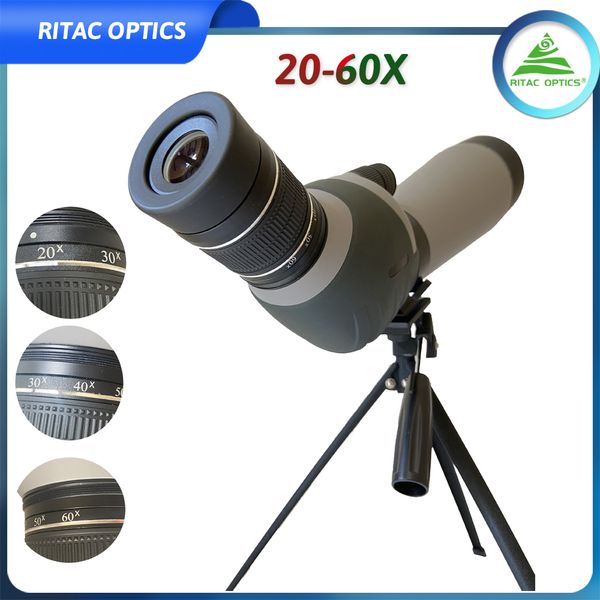 Telescopio terrestre HD 20-60x80, resistente al agua, Zoom de doble enfoque BAK4, ocular en ángulo de 45 grados totalmente multicapa para observación de aves