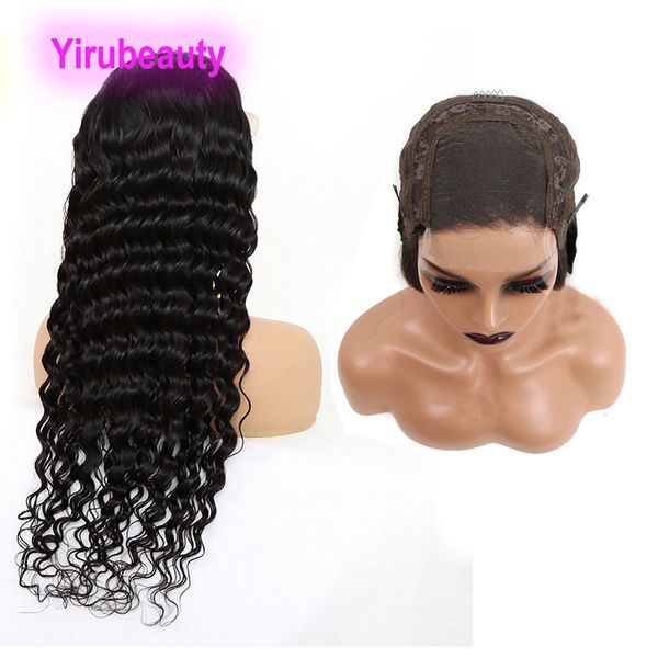 HD 4X4 Lace Front Wig Lâche Profonde Brésilienne 100% Cheveux Humains 10-32 pouces Remy Vierge Cheveux Indien Péruvien Bouclés Couleur Naturelle