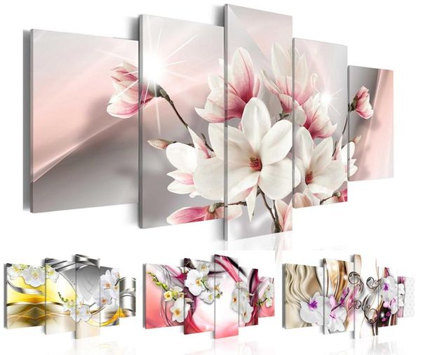 HD 5PCSSet rouge violet blanc orchidée fleur peinture Art impression sans cadre toile mur photo décoration de la maison sans cadre 1991409