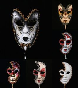 HD 6 soorten Venetiaans masker op stick Mardi Gras Mask voor vrouwenmensen Masquerade Party Prom Ball Halloween Party Cosplay Funts Y2001033810215