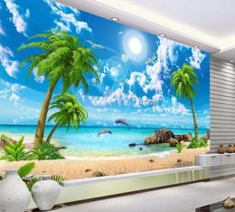 HD Beau papier peint Sea Coconut Beach Landscape 3D Fonds d'écran pour le salon canapé TV Backdrop2802572