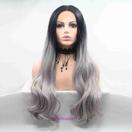 HD Body Wave Highlight Lace Front Human Hair Wigs for Women Lace Lace Synthetic Wig Upband with Gradient Gris Grey Curly Hair and High-température Silk Half Hand