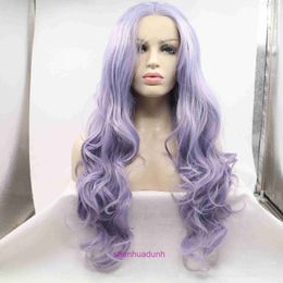 HD Body Wave Highlight Lace Front Human Hair Wigs Fomen Women Sells Venture à chaud Purple Daily Long Curly Wig avec un bandeau synthétique en dentelle à l'avant