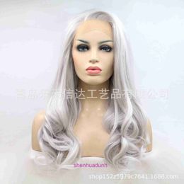 Hd Body Wave Highlight Lace Front Human Hair Wigs for Women Selling Wig Wig Silver Grey Long Curly Hair Synthetic Lace Band Front Band