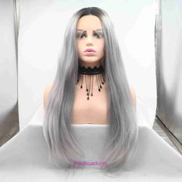 HD Body Wave Hoogtepunten Lace Front Harenpruiken voor vrouwen Sylvia Synthetische pruik Dames voorkant Lace Gray Hoofdband cosplay