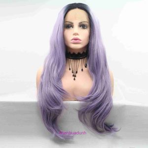 Hd Body Wave Hights Lace Front Human Heuv Hair Wigs for Women Wig Wig Fibre Fiber Front Lace Headgear Synthetic Gradient Long Curly Hair