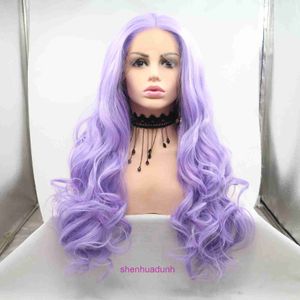 Hd Body Wave Sight Lace Lace Front Human Hair Wigs for Women Woven Lace Synthetic Fiber Wig Matte High-température Silk Purple Long Curly Hair