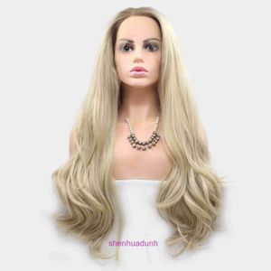 HD Body Wave Highlight Lace Front Human Heuv Hair Wigs Fomen Women Venture de perruque d'or partielle Long Curly Fibre Chemical Fibre Headswear