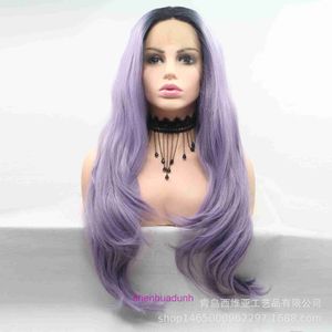 HD Body Wave Hights Lace Front Human Hair Wigs Fores pour les femmes Lace Purple Gradient Long Curly Wig avec un couvercle de tête fendue libre