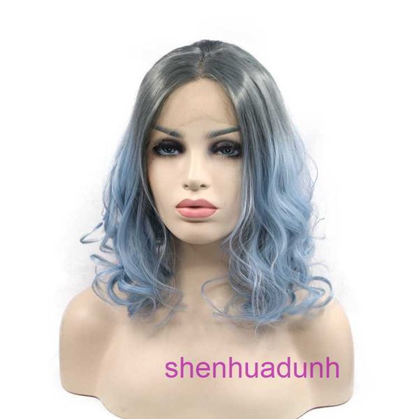 Hd Body Wave Hights Lace Front Human Heuv Hair Wigs for Women Half Hand Woven Black Gradient Longueur Moiffure bouclée Perrette de fibre synthétique à haute température Silk Synthétique