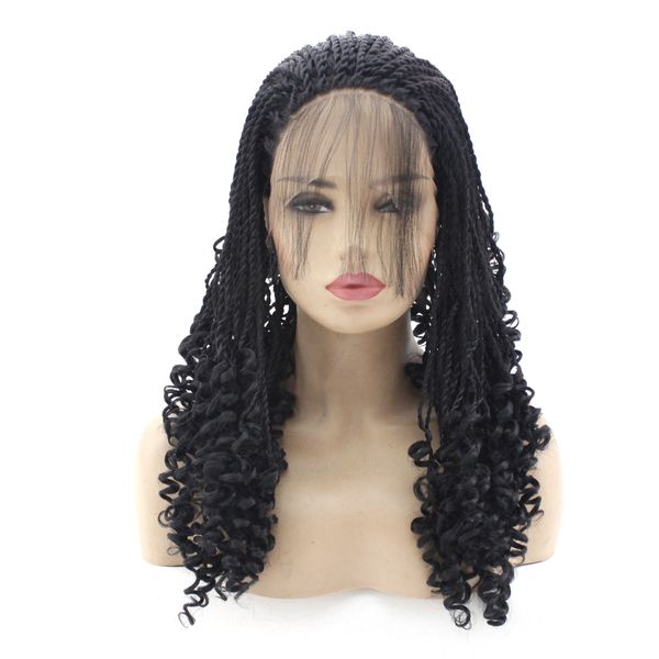 Perruque Lace Front Wig synthétique tressée HD Box, perruque de Simulation de couleur noire, cheveux humains tressés, tresses frontales 20316-1 #