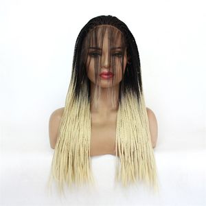 Perruque Lace Front Wig synthétique tressée HD Box, perruques tressées en dentelle synthétique, mélange de couleurs, Simulation de cheveux humains, 1987 – 613