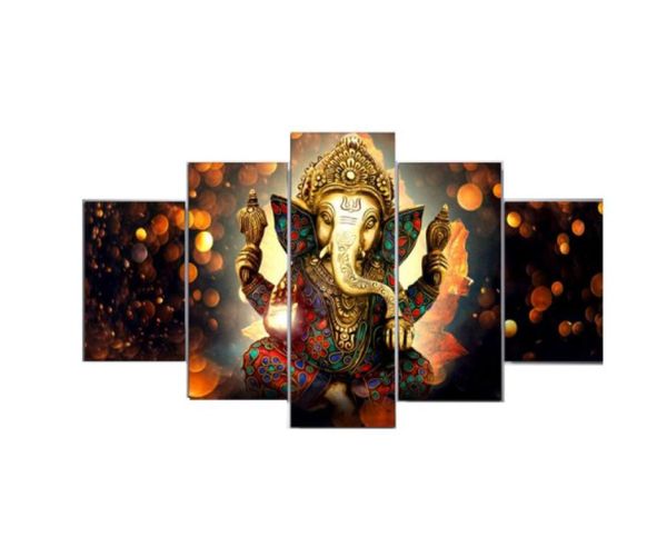 HD Tela Wall Art Pittura Elefante Dio Stile Immagini per soggiorno 5 pannelli Lord Ganesha Cuadros Decorazione moderna Dipinti3339281
