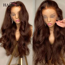 HD Chocolate Brown 13x4 Body Wave Lace Front Glueless Braziliaans 13x6 frontaal voor vrouwen Human Hair Voorgepeperte 240401