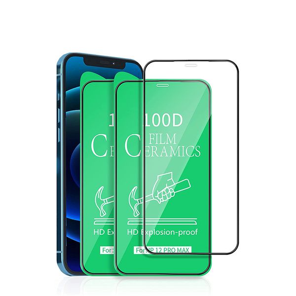 HD Clear Ceramics Protector de pantalla Pegamento completo 100D Película Cubierta protectora para iPhone 14 13 12 11 Pro Max XS XR X Samsung S22 S23 Plus A14 A34 A54 A04 A04E A04S A13 A23 A33 A53