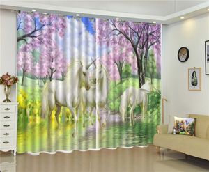 HD Digital Gordijn Bloemen Bloeiende Unicorn Stroll 3D Animal Gordains Personaliseer je favoriete elegante praktische gordijnen