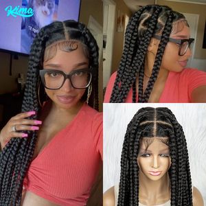 HD Perruques tressées en dentelle complète pour femmes noires tresses Cornrow Traids synthétiques perruque avant Big Square Knotless Box Braids avec bébé 240429