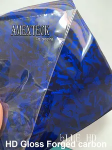 HD Gloss Blue Smeed Carbon Vinyl Wrap Covering Film met luchtafgifte Initiële Low Tack Lijm Self Adhesive Foil 1,52x18m 5x59ft met PET -voering