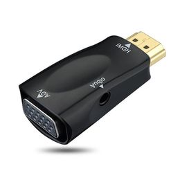 Freeshipping Convertisseur HD-MI vers VGA Plaqué or avec connecteur Câble audio 35 mm pour PC portable, boîtier TV de bureau ou autre périphérique d'entrée HD-MI Iucu