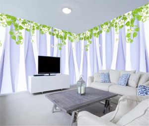 HD moderne peint à la main vert vigne fleur vigne décoration panoramique fond mur beau papier peint romantique