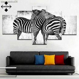 Hd Sin marco Zebra Lienzos impresos Pinturas Arte de la pared en blanco y negro Póster e impresión 5 piezas Imagen impresa para la decoración del hogar L230704