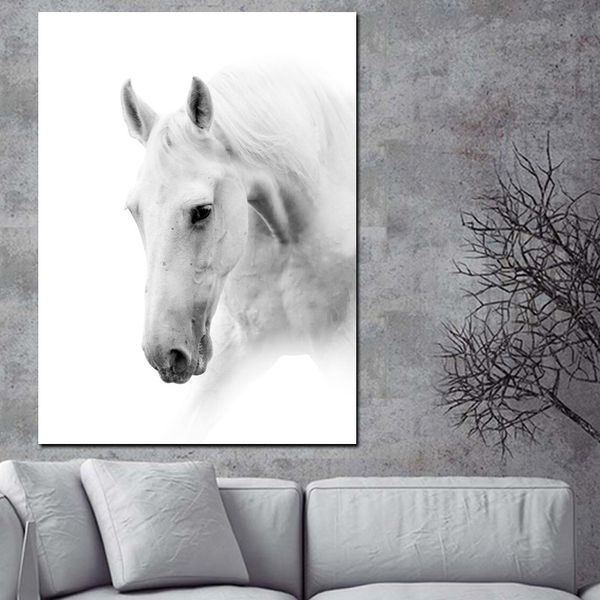 Impresión HD animales artísticos arte caballo blanco pintura al óleo sobre lienzo póster moderno cuadro de pared para sala de estar Cuadros decorativos