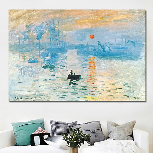 Impression HD Claude Monet Impression lever du soleil paysage peinture à l'huile sur toile Art mur photo toile affiche