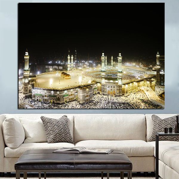 Impresión HD de peregrinación a La Meca, pintura en lienzo para pared, arquitectura religiosa, Fe de La Meca, Cuadros europeos, póster Mural para sala de estar