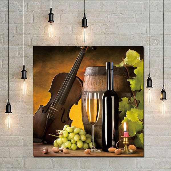 Póster impreso en HD, pintura en lienzo, vino tinto, champán, guitarra, imágenes, lienzo impreso para cocina, habitación, decoración del hogar, imágenes artísticas de pared