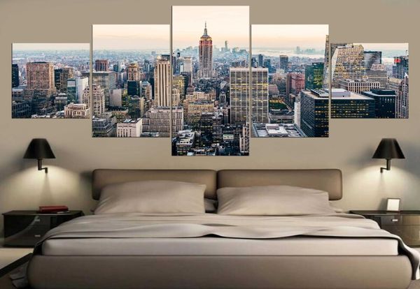 HD imprimé 5 pièces toile Art New York City Manhattan gratte-ciel paysage peinture modulaire mur photos pour salon Paintin6698956