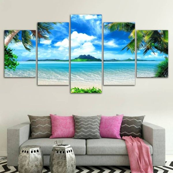 HD impreso playa palmeras azules pintura lienzo impresión decoración de la habitación impresión cartel imagen lienzo sin marco 280b