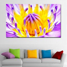 HD Gedrukt bloem lila natuur pastel paars geel canvas schilderij prints en poster foto canvas unframed