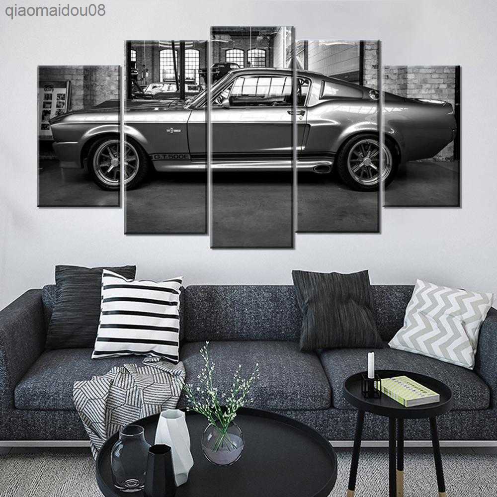 HD プリント絵画 5P 壁装飾フォードマスタング GT500 エレノアキャンバスセットキャンバス絵画 L230704