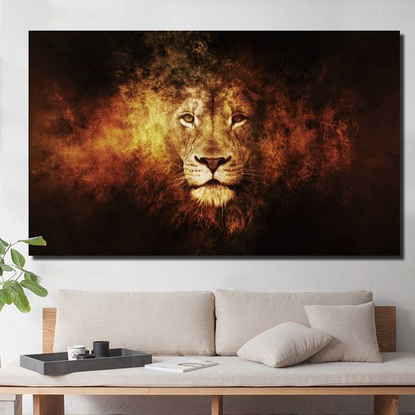 HD Impressions Abstrait Animal Lion Peinture Imprimé sur Toile Photos Art Mural Modernes pour Salon Poster Curros Décoration