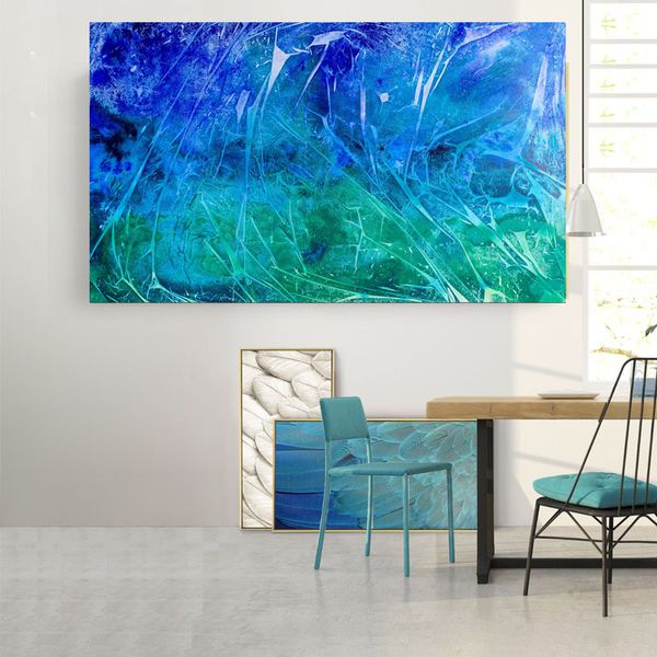 HD Prints Abstract Art Life Is A Lake Pintura azul moderna Impreso Wall Art Prints Poster para la sala de estar Decoración para el hogar Sin marco