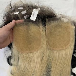 HD Zwitserse Kant 13X4 Kant Frontaal 4X4 5*5 Vetersluiting Maleisisch 100% Echt haar Zijdeachtig Recht 12-24 inch Blond 613 # Kleur