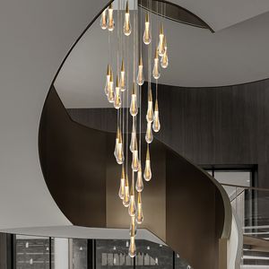 HD larme plafond lustre loft cristal escalier lustre salon or éclairage intérieur cuisine lampe à main led moderne