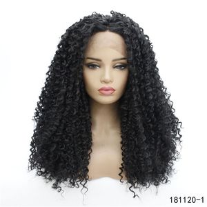 Perruque Lace Front Wig synthétique transparente HD, perruque Afro noire crépue bouclée de Simulation de cheveux humains 14 ~ 26 pouces 181120-1
