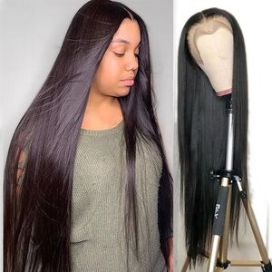 Perruque Lace Frontal Wig brésilienne naturelle, cheveux lisses, Transparent HD, pre-plucked, 13x4, 180%, avec Baby Hair, Princs270T
