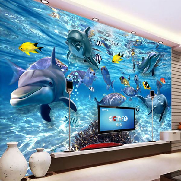 HD Sous-marine Sous-marine Fête de mer Deep Fish Photo Fond d'écran 3D Stéréo Cartoon Mural 3D Chambre Kid's Chambre Salon Télévision Canapé Toile de fond Décor mural