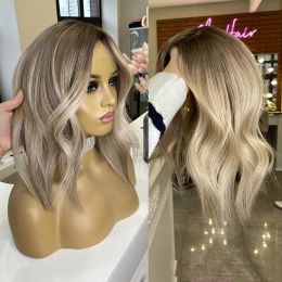 Wig Hd Virgin Human Hairs ombre Ash Platine Lace Lace Front Perruque 13x4 Courte en lacet naturel Berne avant de la perruque avant Blonde 150%